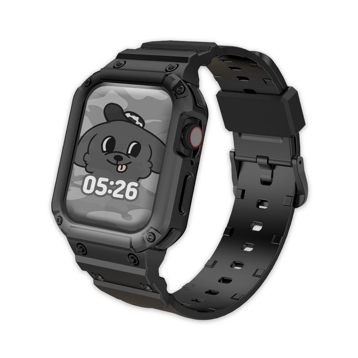 아이메이드잇 애플워치 호환 풀커버 일체형 실리콘 스트랩, 블랙, 1개