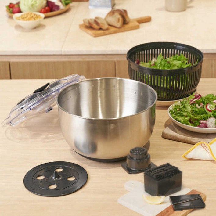 야채탈수기 야채채칼 6종 포함 4L 대용량 스텐 믹싱볼 반자동 아르셰, 1개