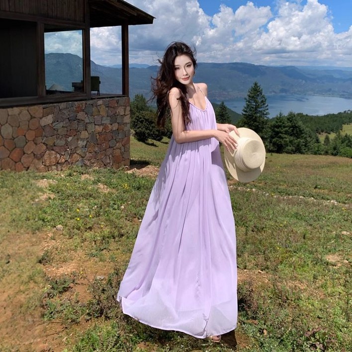 여성 몰디브 해변 바캉스풍 나시 원피스 여름 등 노출 롱스커트 G01Z2F 원템1