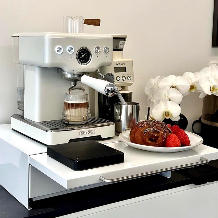 마치 철제 수납함 슬라이딩 커피머신 정수기 선반, 화이트서랍형, 1개
