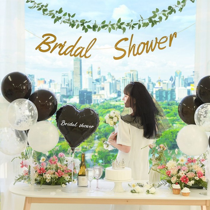 메리파티 브라이덜샤워 소품 풍선 세트 3인 4인 파티 12종 올인원구성, 1세트, 가랜드실버