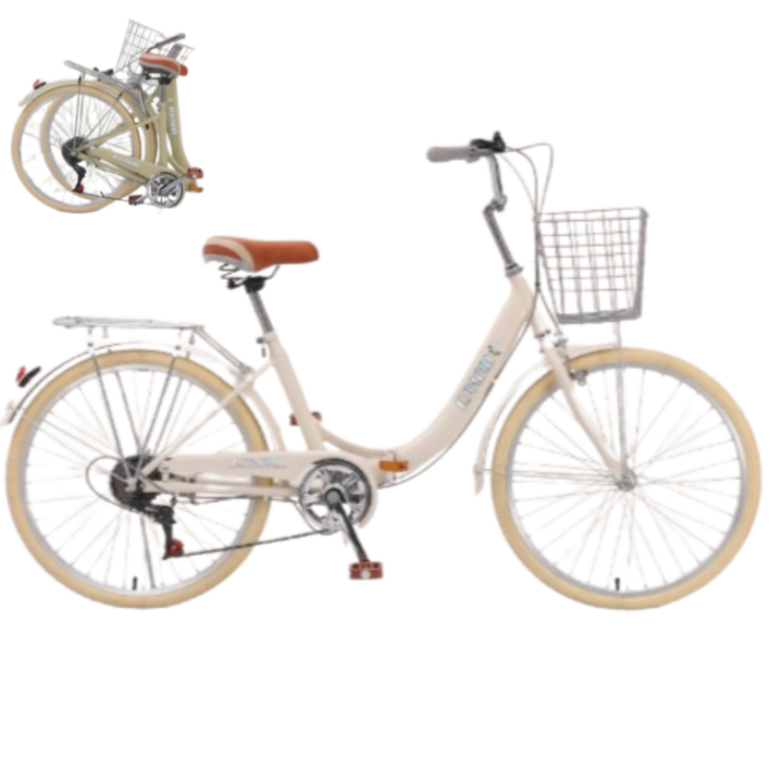 루비엘 여성 자전거 24인치 접이식 7단 변속 출퇴근 클래식 자전거 두발 싸이클 바구니, 1개, 165cm, 아이보리