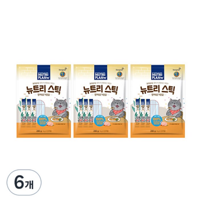 뉴트리플랜 뉴트리스틱 고양이 간식 20p, 혼합맛참치 닭가슴살, 280g, 6개