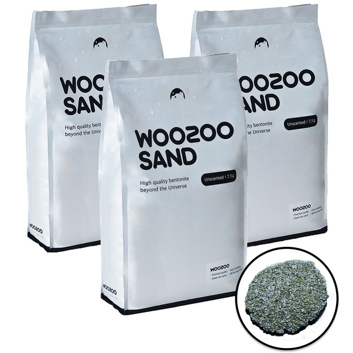 우주모래 WOOZOO 고양이 벤토나이트 모래, 무향, 3개, 7.5kg