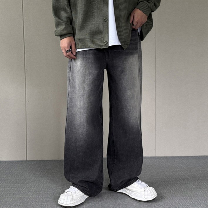 머시따 남성용 숏/기본/롱 기장 빈티지 브러쉬 워싱 와이드 청바지