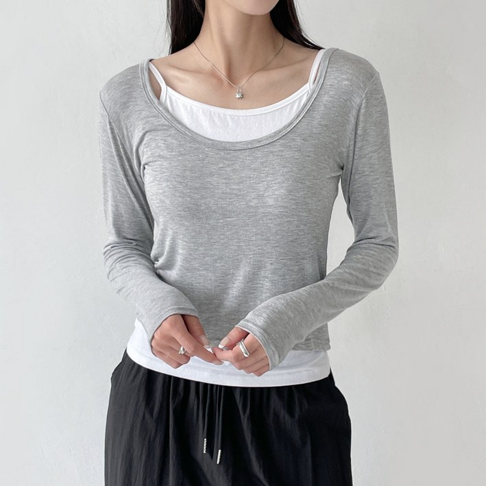 투데이앤룩 여성용 앨리 유넥 크롭 긴팔 티셔츠