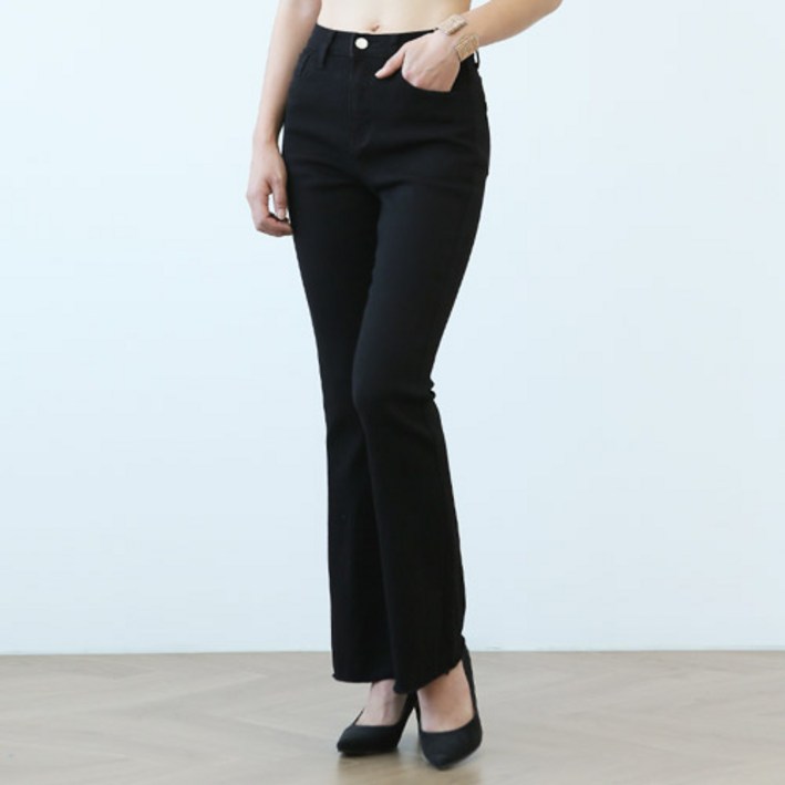 블루포스 여성용 셔블리 구제 컷팅 히든밴딩 부츠컷 진 팬츠