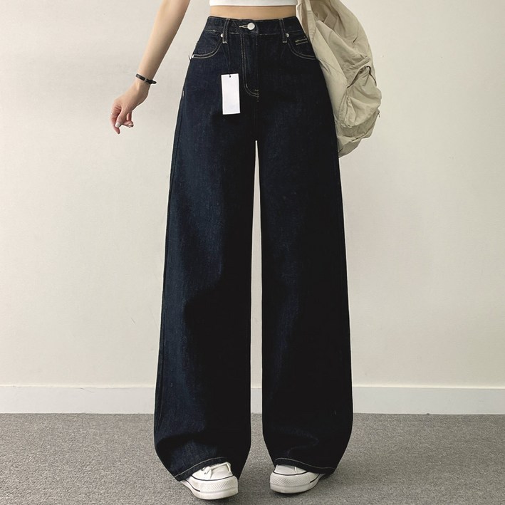 여성용 논페이드 와이드 데님팬츠
