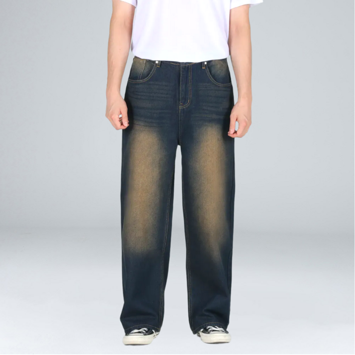 이브클로젯 남성용 캣워싱 Y2K 와이드 데님 팬츠