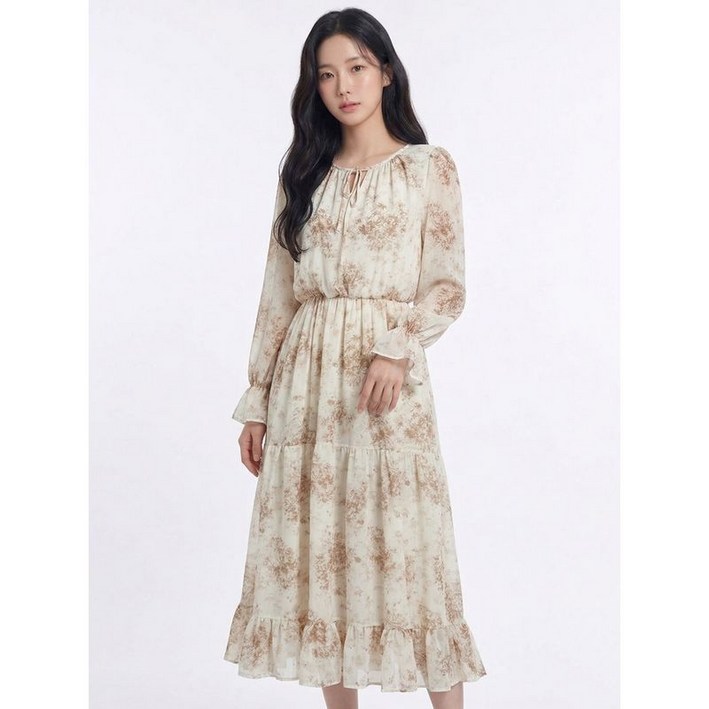 이앤씨 베이지 코쿤드로잉 원피스 ENOW31302J