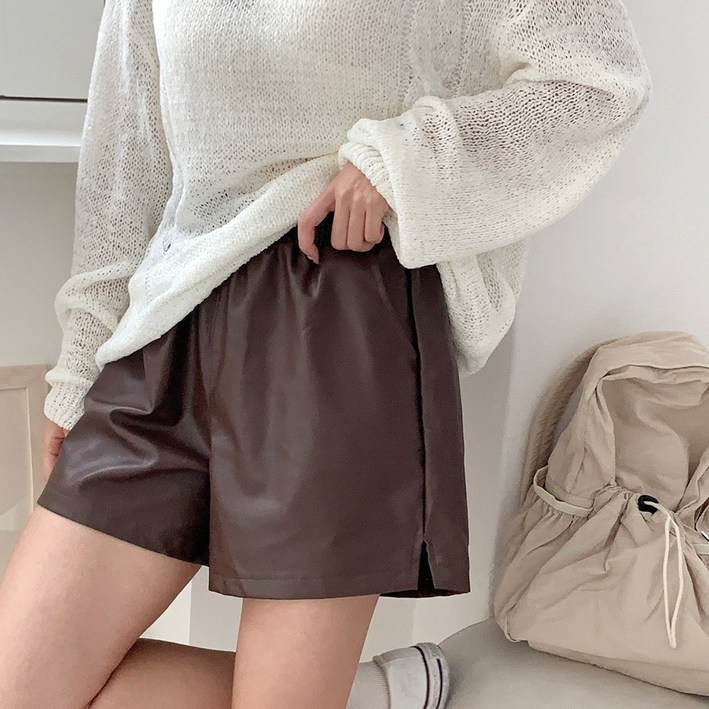 토마토팩토리 여성용 플레잉 3부 밴딩 레더 숏팬츠
