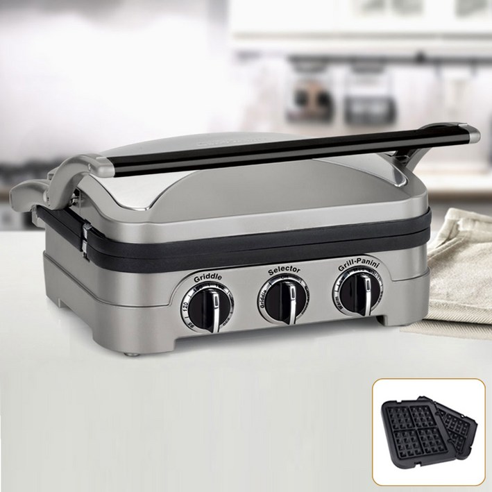 [GR-4N(S)+와플팬 / 쿠진아트 멀티 양면그릴_바비큐 그릴_멀티 그릴_캠핑 그릴_가정용 그릴_그릴팬_미니 그릴_그릴 추천_스테이크_멀티쿠커_와플_타코야끼_샌드위치