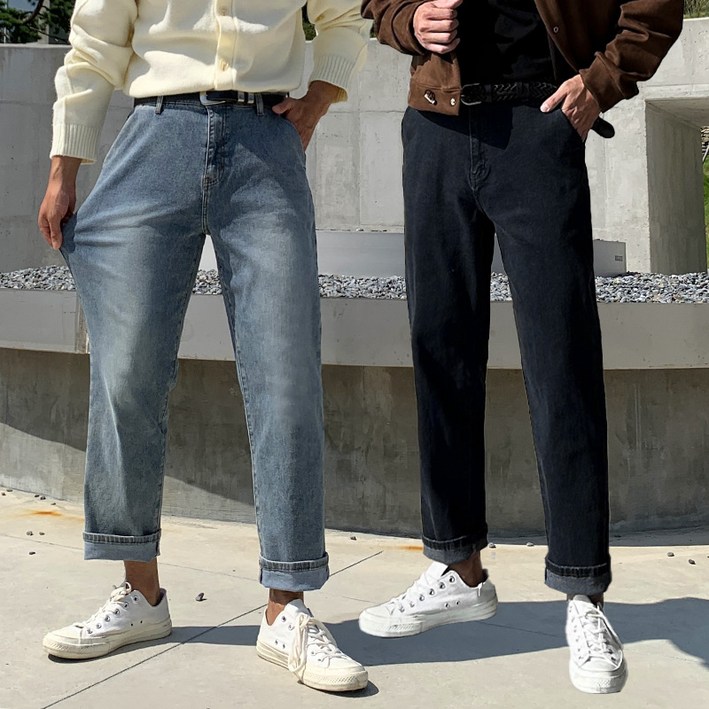 남자 남성 사계절 테이퍼드 핏 허벅돼 히든밴딩 스판 일자 청바지 데님 팬츠 빅사이즈
