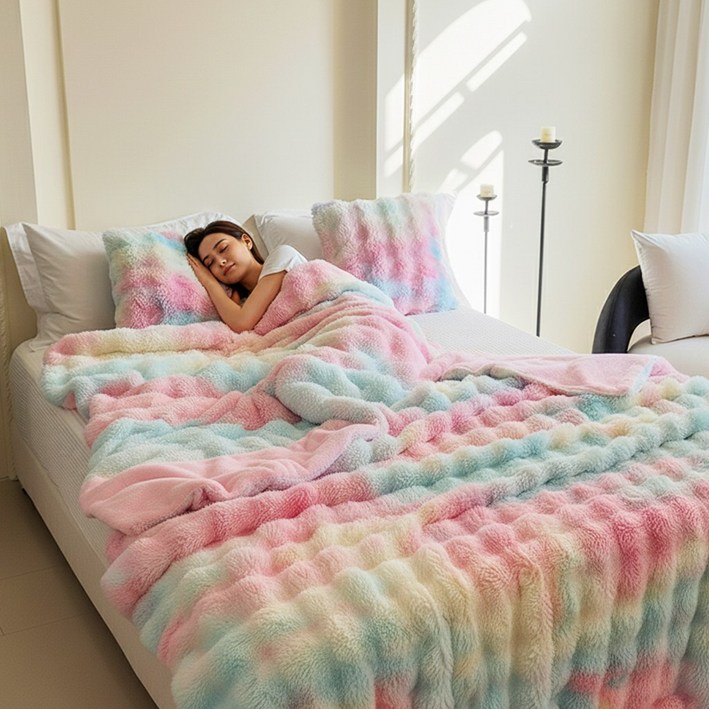 LareinaT 극세사담요 인조 토끼털 블랭킷 양면 담요 겨울용
