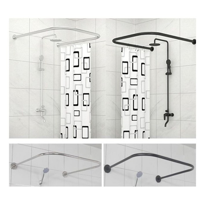 ㄱ자커튼봉 욕실 ㄱ자 80-110cm 길이조절 화장실 무타공 부착식 샤워봉 칸막이 곡선 샤워 코너 곡선봉 커튼봉