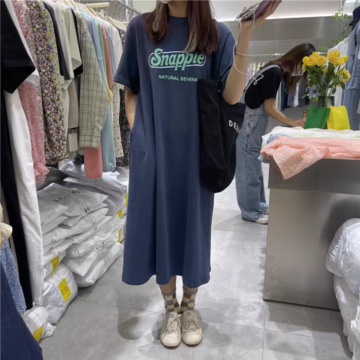 스냅래터 여성 반팔 롱 원피스 루즈핏 팔색조패션 파세토