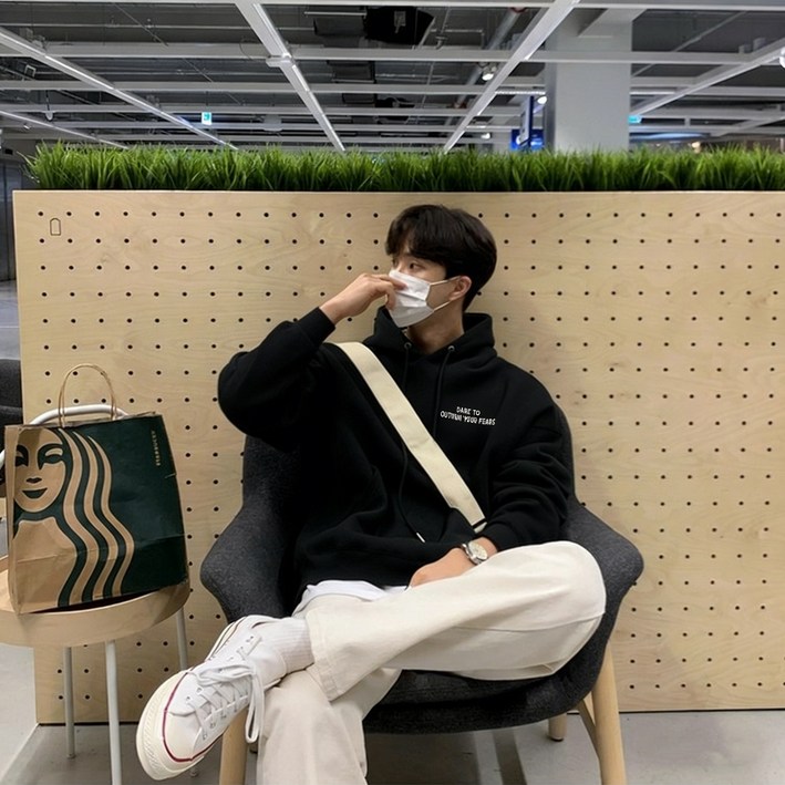 ANYOU 남성 빅사이즈 자수 후드티 루즈핏 아우터