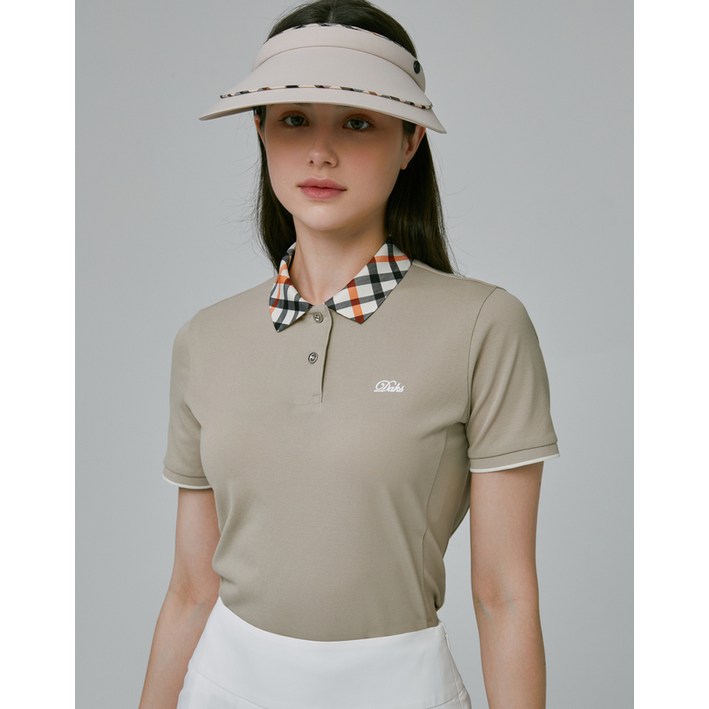 23SS PREMIUM CLASSIC 베이지 아이스코튼 체크 카라 반팔 티셔츠 DNTS3B903I2