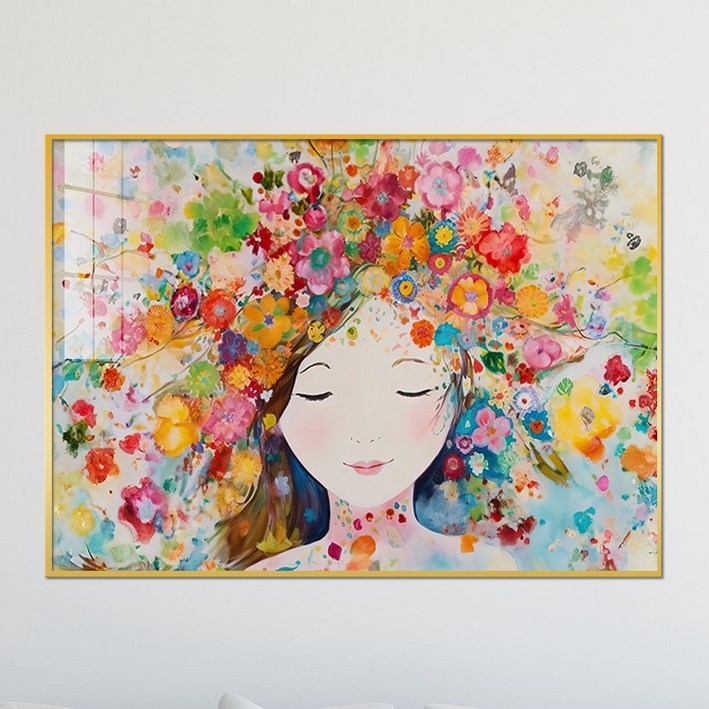 아트블루 꽃의 여인 인물 추상화 북유럽 감성 그림 인테리어 액자, 14꽃머리 여인 B알록달록