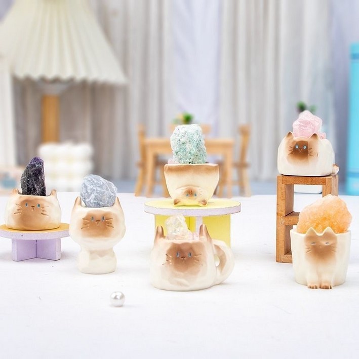 페이지샵 고양이 애완수정 반려수정 애완돌 반려돌 블라인드 랜덤 박스 인테리어소품 행운아이템 보석 피규어, 2개랜덤