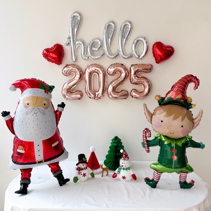 쏙쏙마켓 헬로 2025 산타와 요정 풍선 장식 세트 새해 크리스마스, 로즈골드 세트