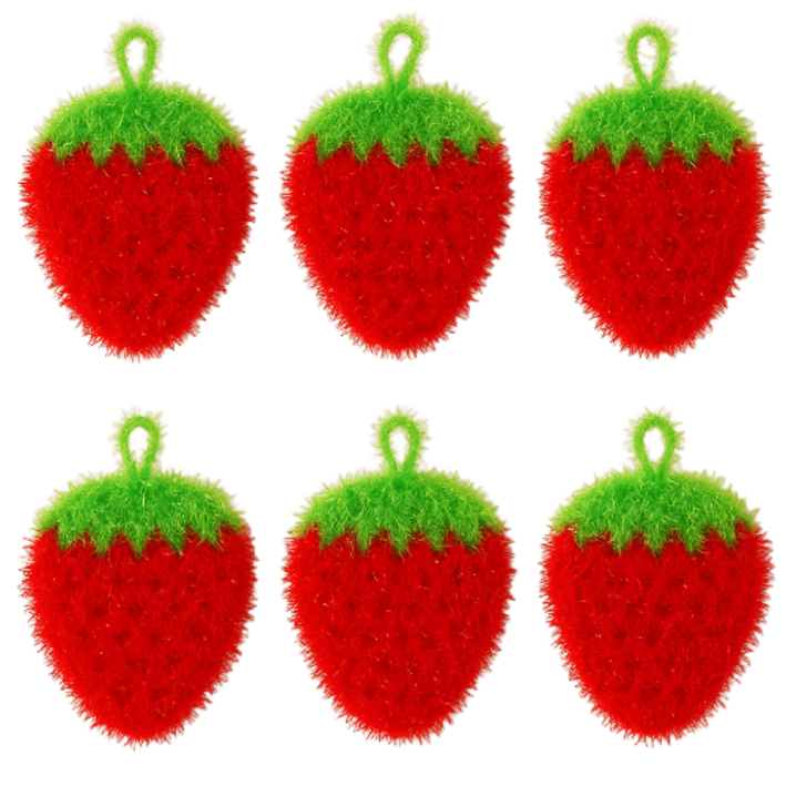 생활클릭 거품 잘 나는 아크릴 수세미 업소용 도톰한 주방수세미 손뜨게수세미 딸기수세미 핸드메이드 친환경수세미, 6개, 1세트