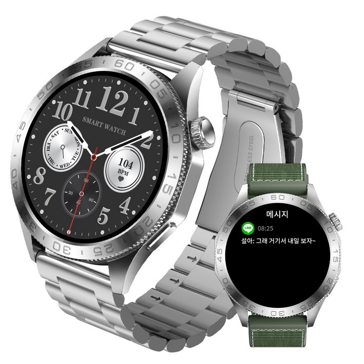 Wapik 스마트워치 ST20 블루투스 통화가능 AOD 웨어러블 GPS 한글판 1.43인치, GPS 블루투스, 3.6cm, 실버