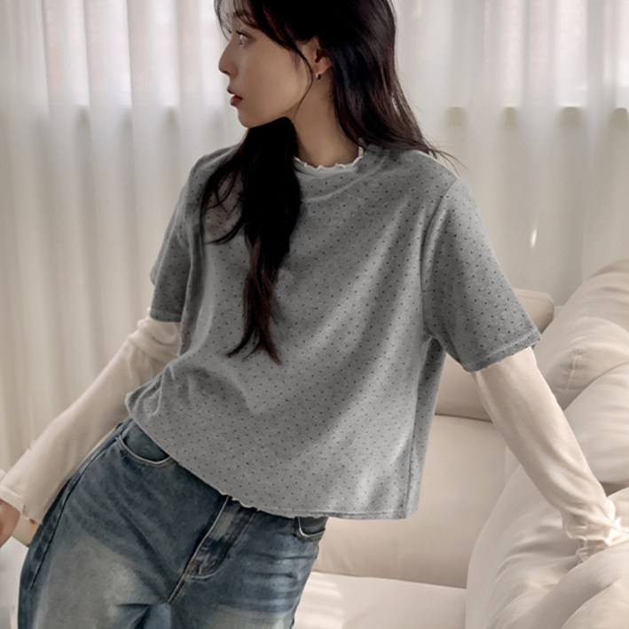 핫핑 비엔트 세미크롭 도트 벨로아 반팔티셔츠