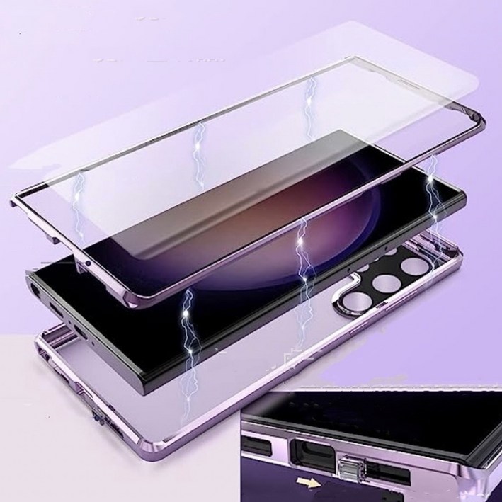 하이엑스 갤럭시 S23울트라 휴대폰 케이스 양면강화유리 투명 풀커버 마그네틱 지동흡착, 실버, 1개