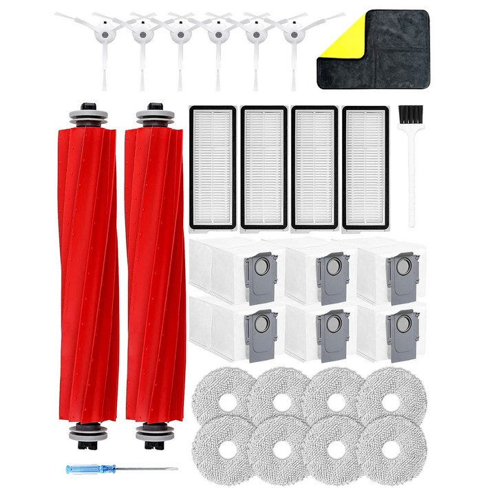 에버그린 로보락Q Revo ProQ revo MaxVp10sp10pro 전용 로봇청소기 호환 브러쉬 필터 먼지봉투 물걸레 29세트, 로보락 화이트, 1개