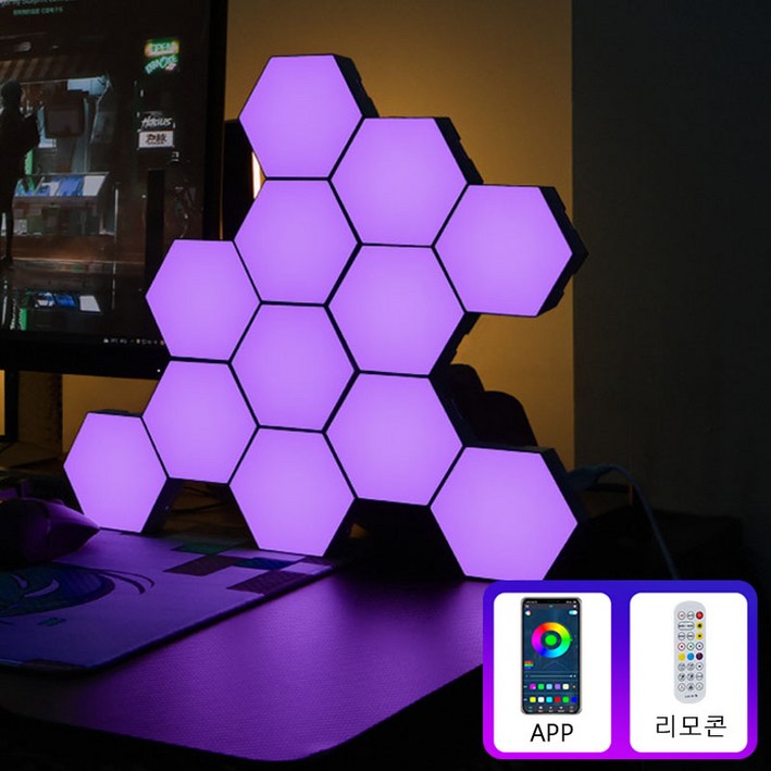 Meyuge 터치 led 인테리어무드등 DIY 조립식 벽조명 스마트 RGB 조명, 단일색상 Meyuge 터치 led 인테리어무드등 DIY 조립식 벽조명 스마트 RGB 조명, 단일색상