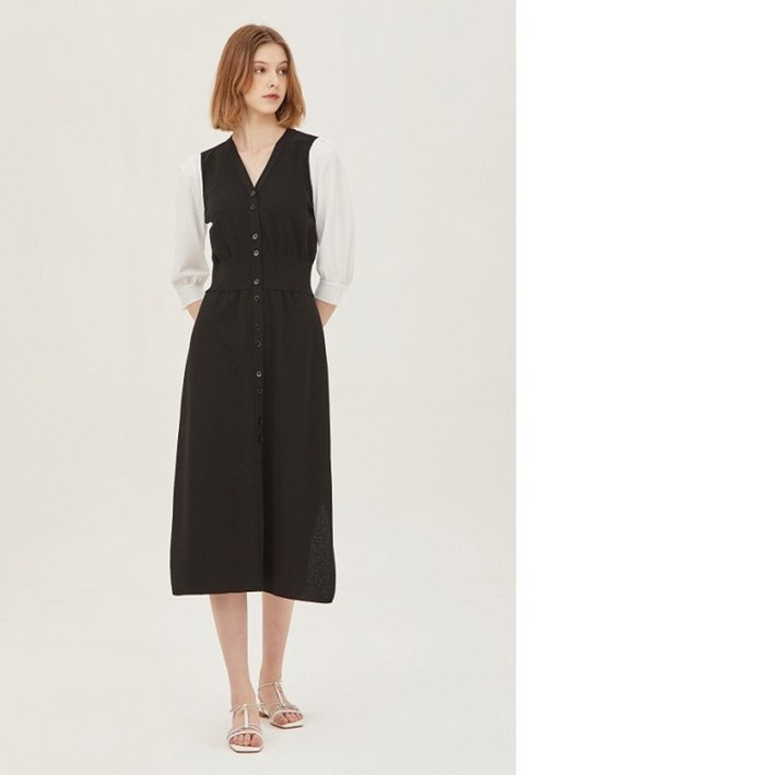시슬리 SISLEY 슬리브 배색 롱 원피스 SAKOC1331 BK 시슬리 SISLEY 슬리브 배색 롱 원피스 SAKOC1331 BK
