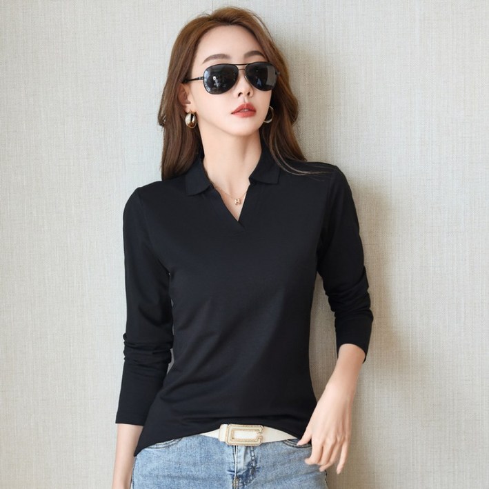 에쉬울프 여성용 V넥 기본 카라 긴팔 티셔츠 에쉬울프 여성용 V넥 기본 카라 긴팔 티셔츠