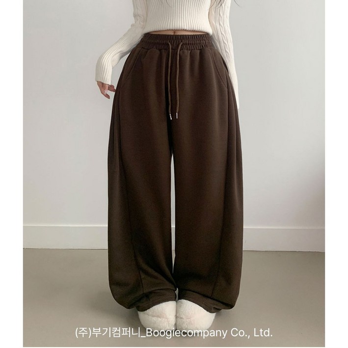 부기샵 팬츠 군살커버 퍼트 사이드 폴링 핀턱 와이드 트레이닝 롱팬츠