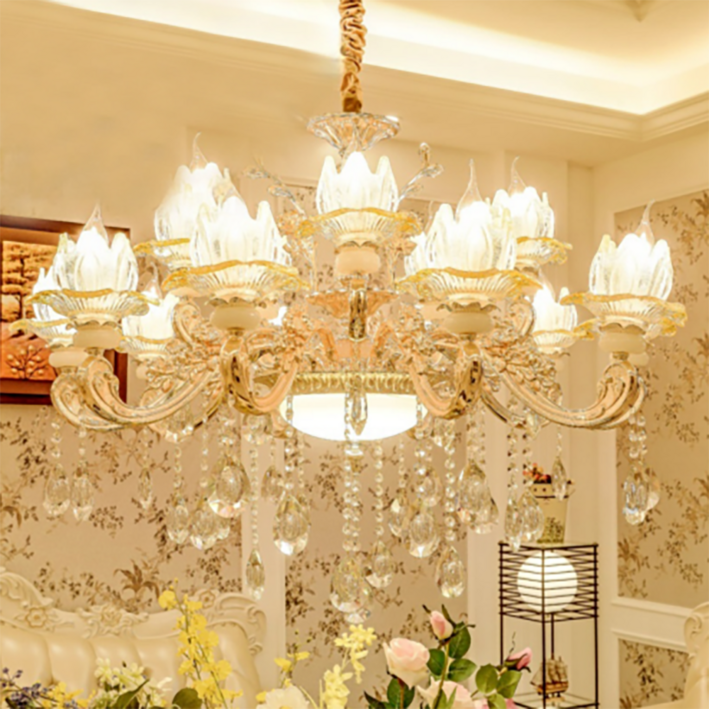 로멘틱 플라워 샹들리에 더블 헤드 거실 인테리어 예쁜 등 크리스탈 펜던트 카페 조명