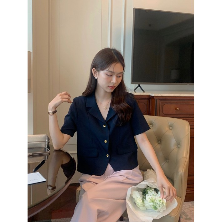 Banhany 런스 모던 베이직 버튼 카라 반크롭 반팔 자켓 4color