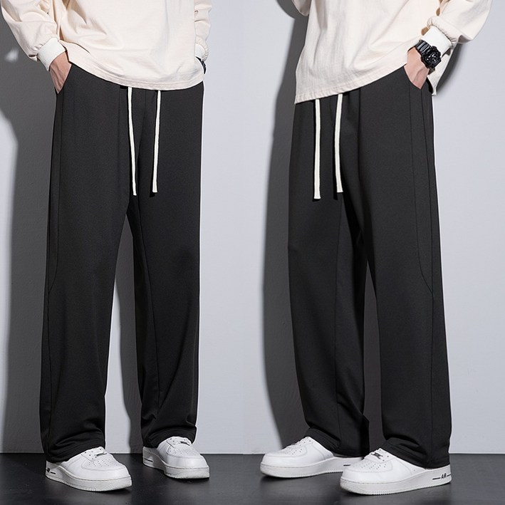 1+1남성용 트레이닝바지 데일리 세미 와이드 스판  밴딩 슬랙스 바지  2장세트 베이잉