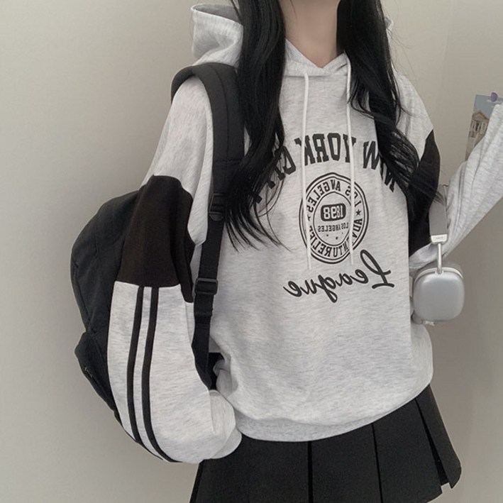 뉴욕리그 프린팅 팔라인 포인트 오버핏 후드티셔츠