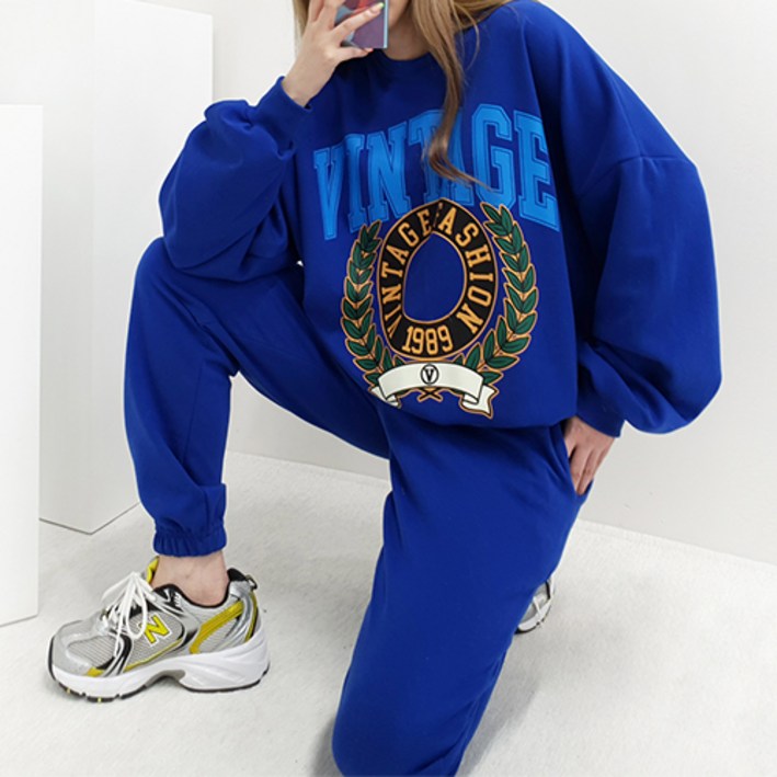 빈티지 스웨트 셋업 조거 면 간절기맨투맨 츄리닝세트 트레이닝복 빅사이즈 오버사이즈 오버핏 루즈핏