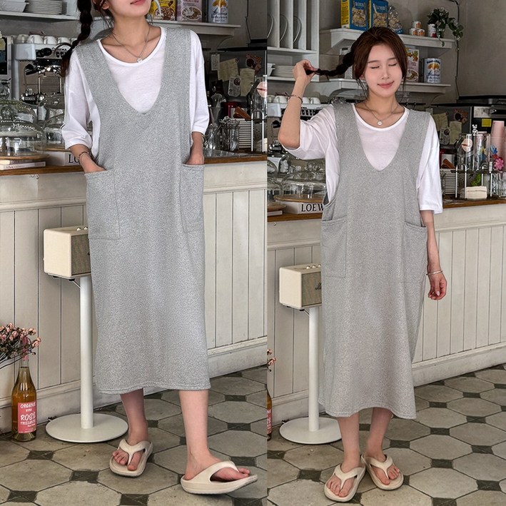 데일리앤 던트 여름 민소매 브이넥 롱 원피스 빅사이즈 편한 쭈리 나시원피스