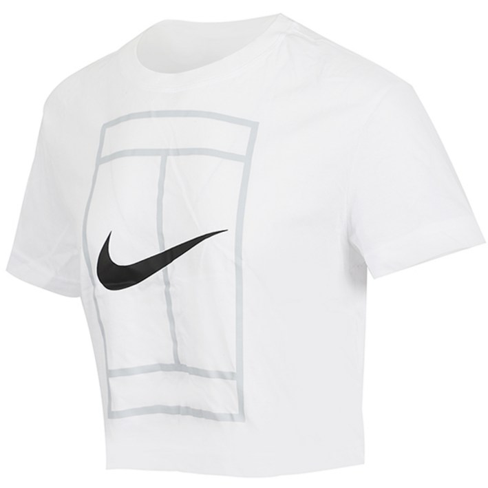 나이키 우먼스 반팔 크롭 탑 코트 Heritage DRI-FIT 화이트-블랙 로고