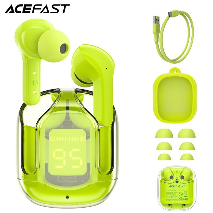 ACEFAST T6 블루투스 5.0 무선 이어버드 ENC 통화 소음 취소 스포츠 뮤직 이어폰, youth green