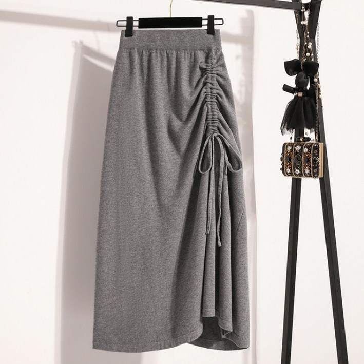 밴딩 스트랩 사이드 셔링 캐주얼 스커트