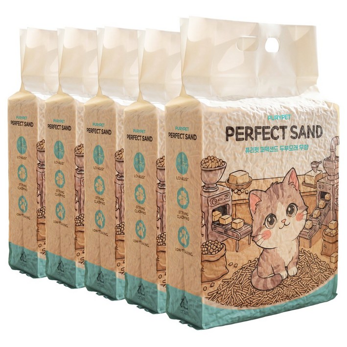 퓨리펫 퍼펙트 고양이 두부모래, 무향, 5개, 10L