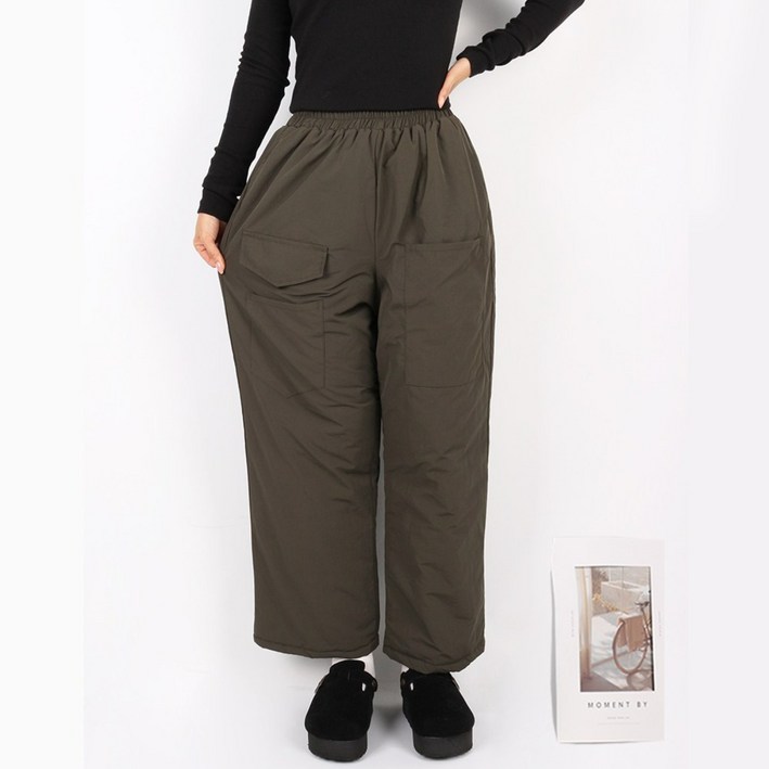 GTM D여성패딩통바지 와이드 포켓 솜바지 밴딩 경량 패딩 9부 귀여운 방풍