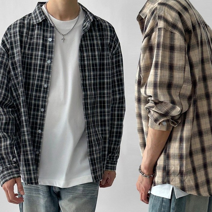 11두장묶음 빠델 선셋 사계절 커플 가을 봄 남녀공용 체크 남방 오버핏 셔츠