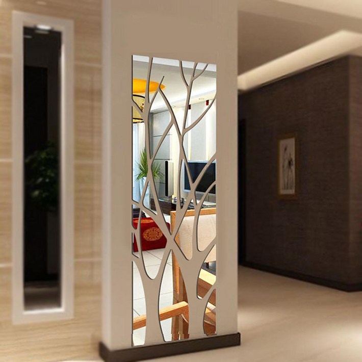 휘경일 3차원 거울 나뭇가지 3D 벽 스티커, 은색