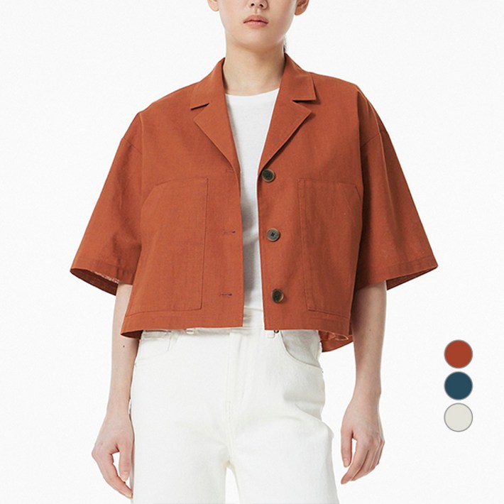 JAJU자주 여성용 리넨 블렌디드 반팔 자켓