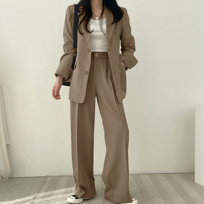 페이퍼먼츠 오피스 정장세트 싱글버튼 자켓  와이드 팬츠 06562