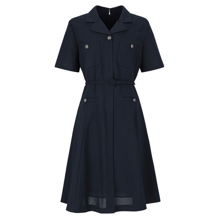 비지트인뉴욕 트위드 하프 슬리브 벨티드 드레스 VA5OP39